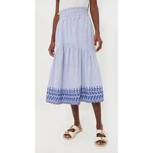 Tuckernuck Blue White Stripe Eyelet Embroidered Cinzia Coastal Midi Skirt NEW